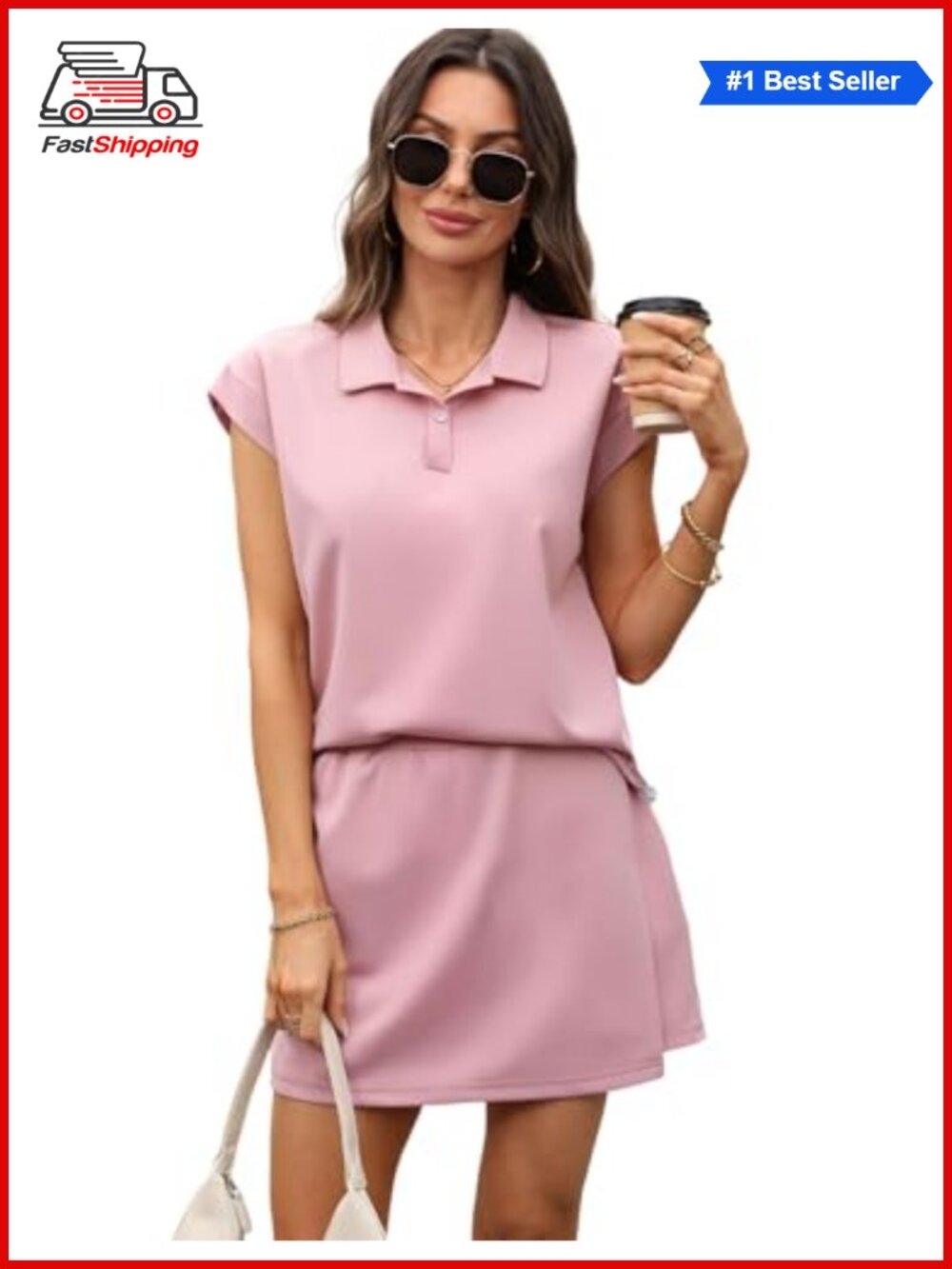 Womens 2 Piece Skort Set Built-in Shorts Drawstring Waist Soft Summer Outfit